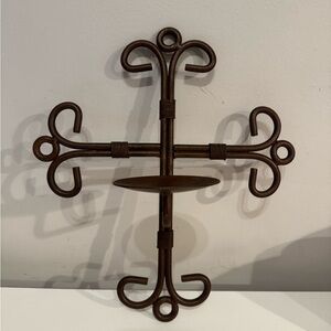 Vintage Rustic Wrought Iron Cross Candle Wall Sconce